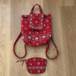 Vera Bradley Red Bagback + Matching Coin Purse Set